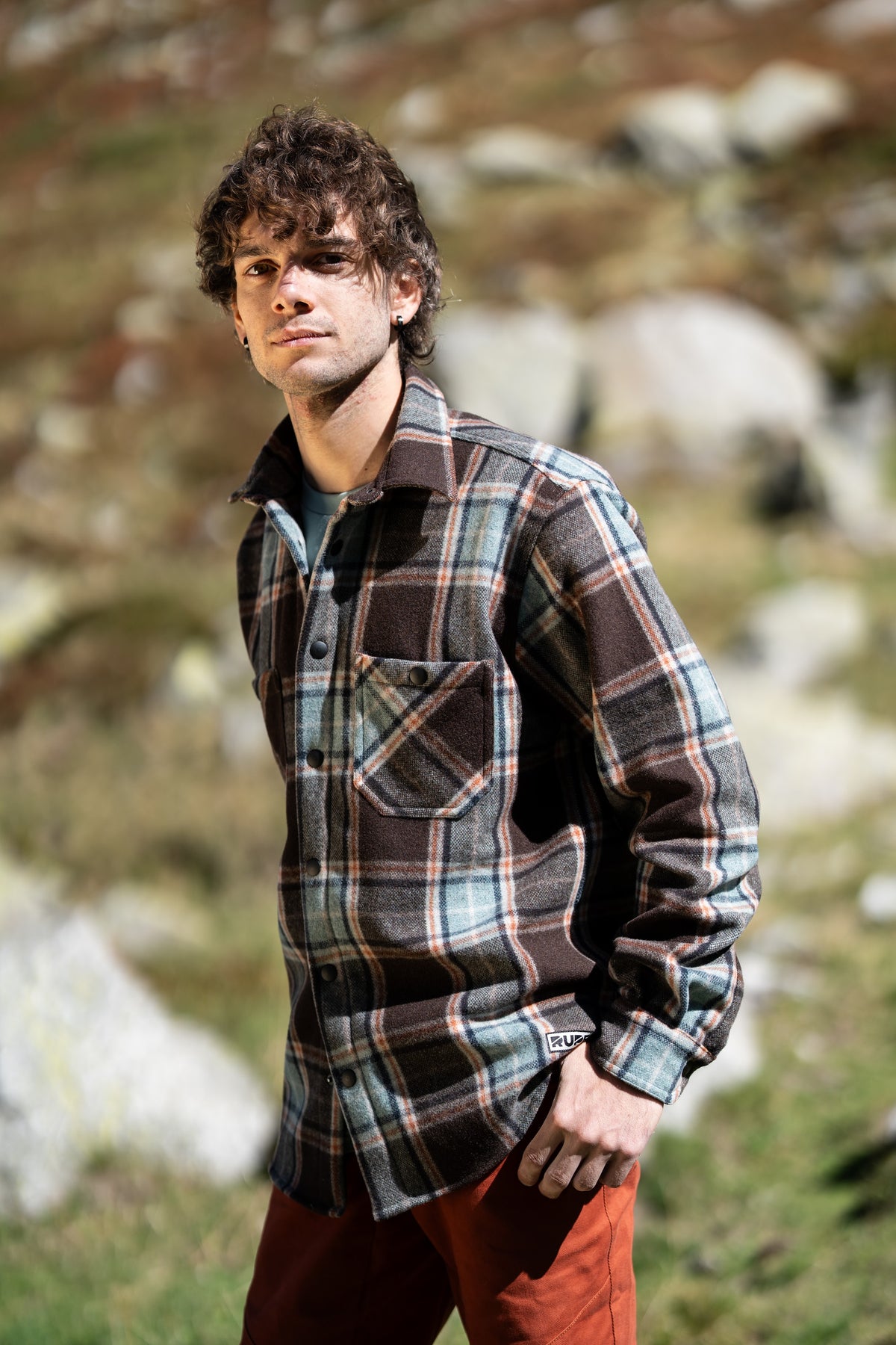 FW26-016 Camicione Flanella Blue + Pirenei Rust (uomo frontale)