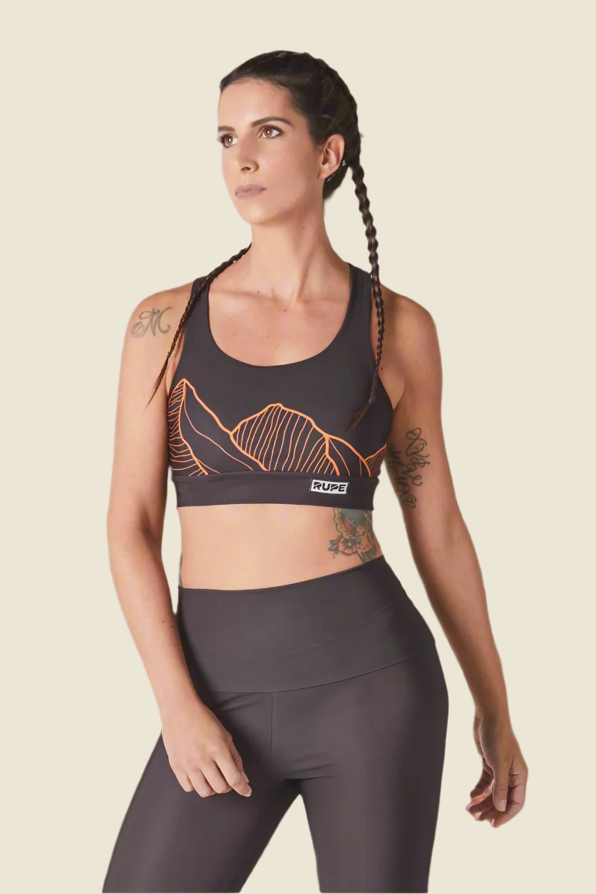 Women's Braided Sports Bra - Black Mountain Print