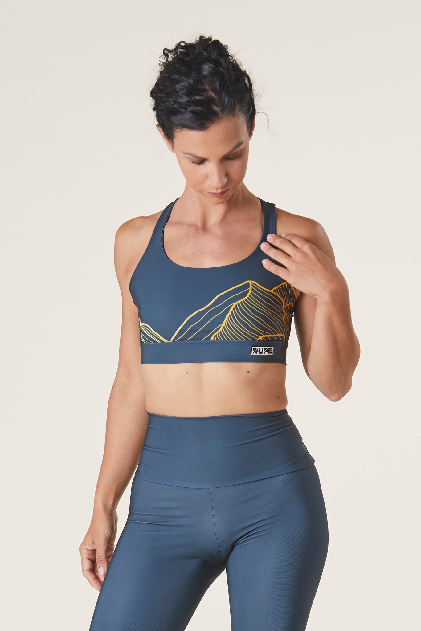 Women's Braided Sports Bra - Teal Mountain Print