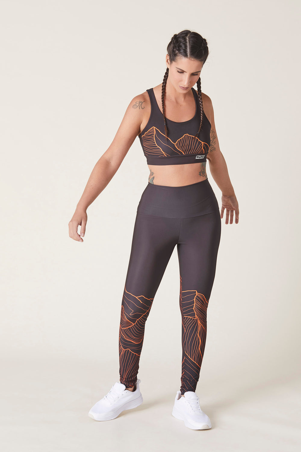 Women's Braided Sports Bra - Black Mountain Print